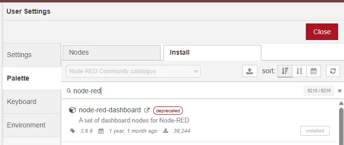 Install node-red-dashboard, not one of the forks that come up alongside it.
