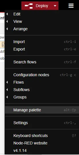 Manage palette lives in the hamburger menu.