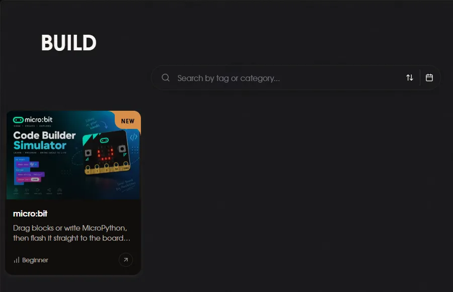 The Embed Club Build page, listing the boards you can program